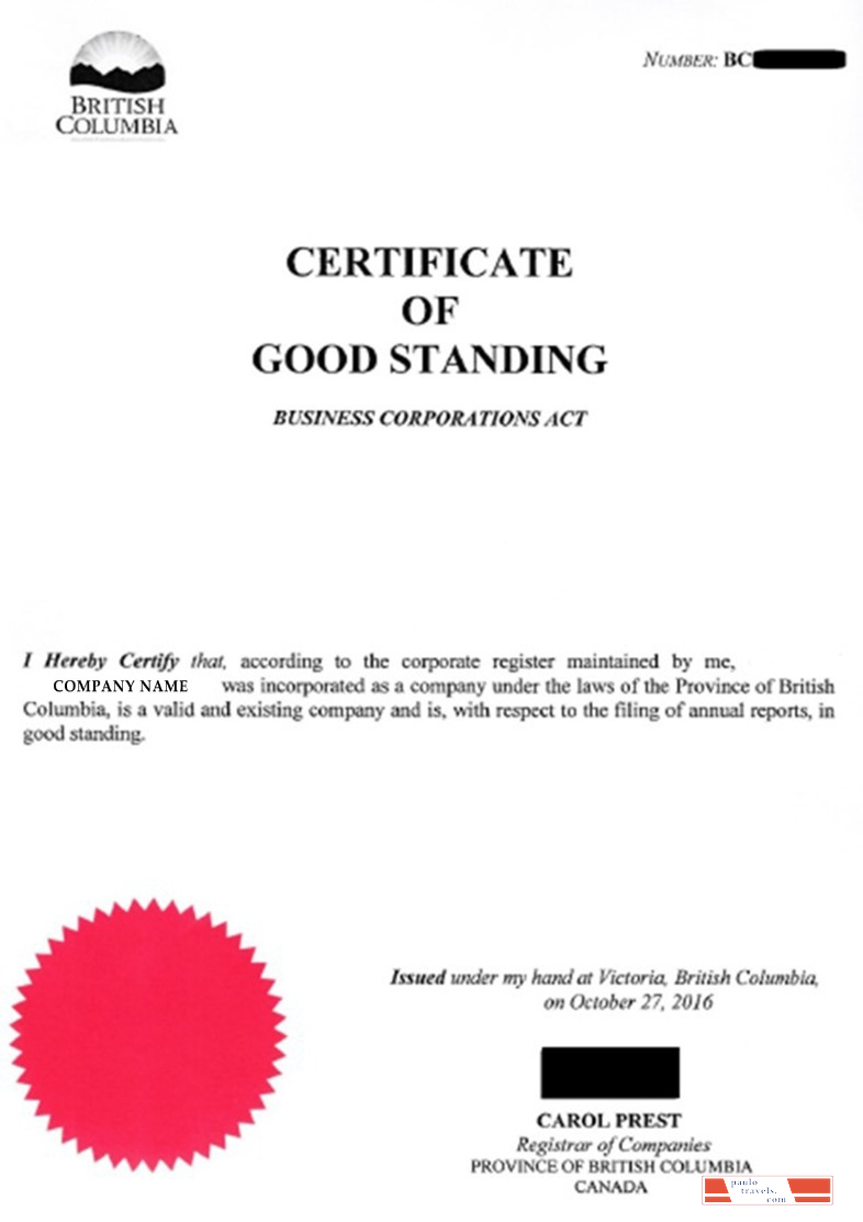 Columbia  Certificate of Good Standing